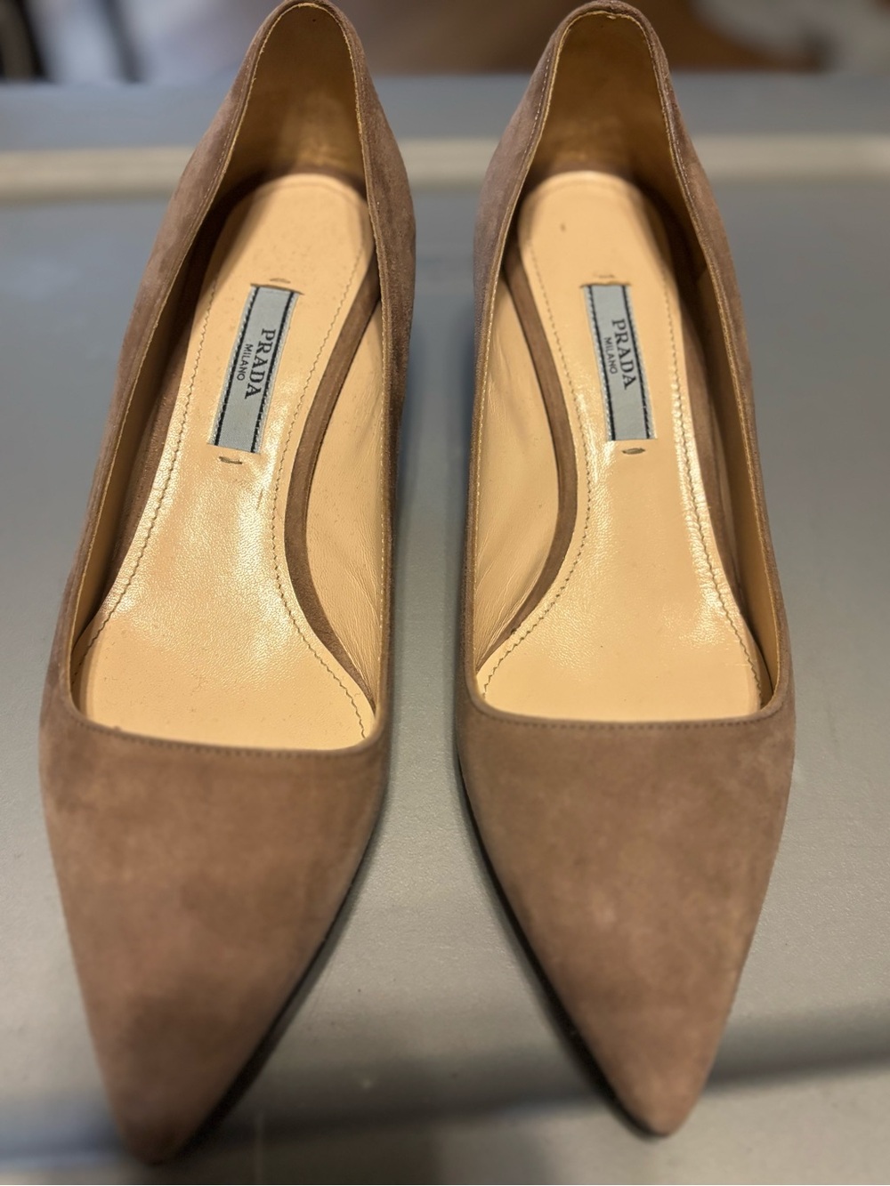 Prada Taupe Suede Pointed Pumps - Picture 5 of 6